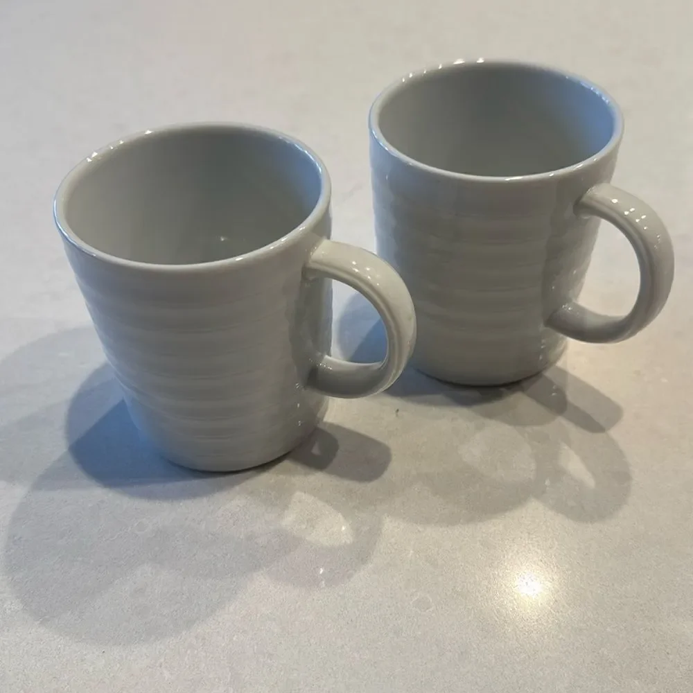Crate & barrel roulette white 2 coffee cups, excellent condition.